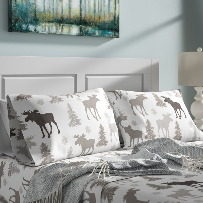 Loon Peak® Clymer Moose Super Soft Printed Flannel Cotton Sheet Set